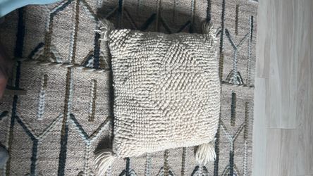 Cream Textured Throw Pillow with Tassels