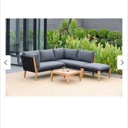 NEW Amazonia Lazio Wood 4-piece Outdoor Patio Sectional Set - 4pc