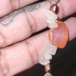 VINTAGE PURPLE PEACOCK GENUINE PEARL ROSE QUARTZ CLEAR QUARTZ CRYSTAL BEADED BRACELET