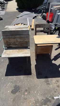 (2) Antique school desks,AS Co