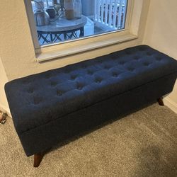 Blue Tufted Bench with Storage 