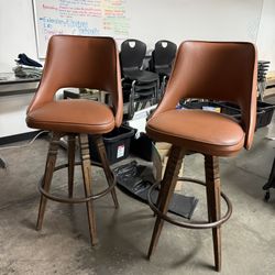 Set of 2 Vintage Mid-Century High-Top Bar Stools - Swivel Seat & Footrest