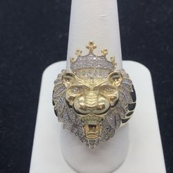 Diamond Gold Lion Ring 10K Solid New 