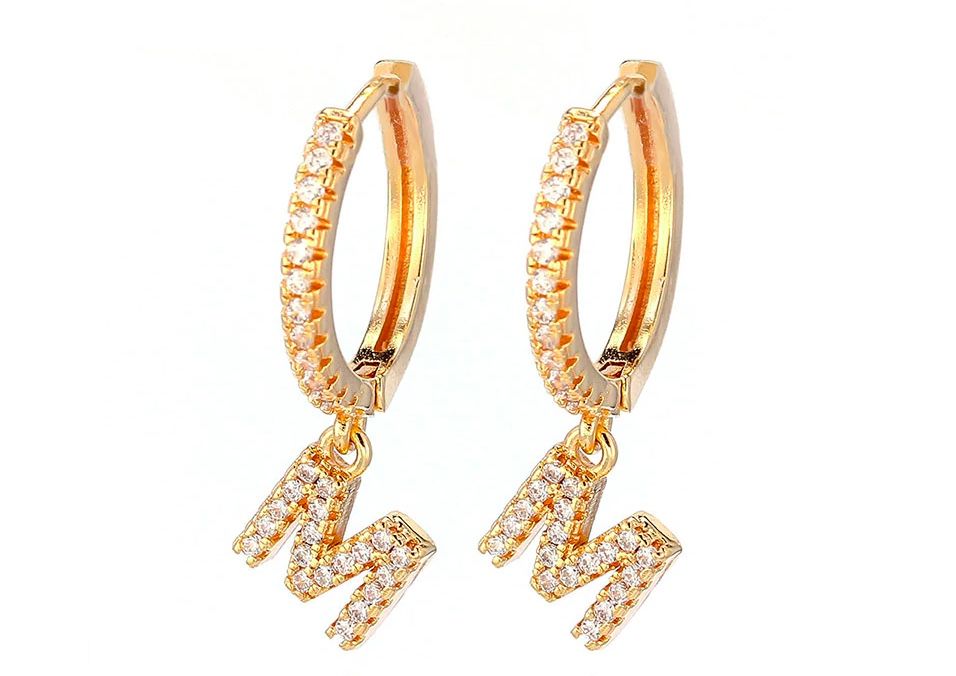 Charming Hoop Earrings with “M” For Ladies Single Row Rhinestones Earrings Ladies Accessories