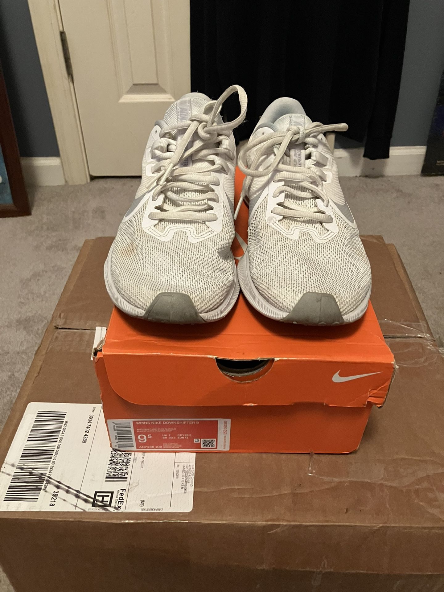 Nike Womens Downshifter 9 AQ7486-100 White Running Shoes Sneakers Size 9.5