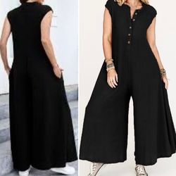 SHEIN blue exaggerated Wide-Leg Button-Front placket oversize Jumpsuit L