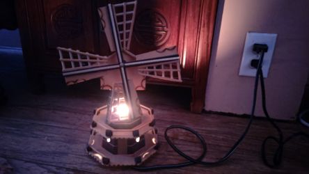 Vintage Handmade Dutch Light Up Motion Windmill Wood Music Box Lamp