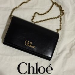 Chloe Iconic Flap Wallet On Chain In Shiny Calf Skin