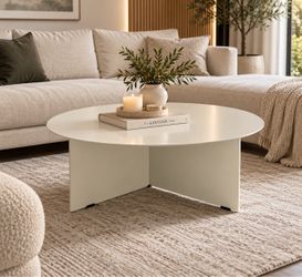 Round White Coffee Table with Panel Base