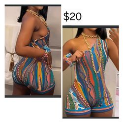 Colorful One-Shoulder Printed Romper
