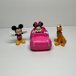 Disney Mickey Mouse Clubhouse Lot of 4 Figures Vehicles Minnie Pluto Mattel Toy