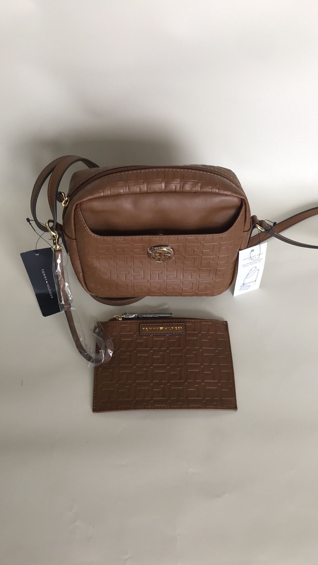 Tommy hilfiger crossbody bag with wallet brown leather
