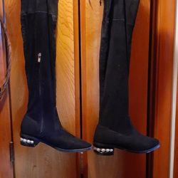 Catherine Malandrino Suede Over-the-knee Faux Pearl Boots