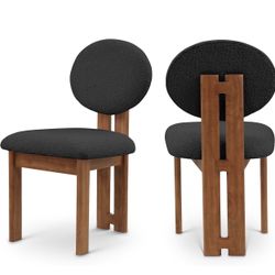 Meridian Furniture 489Black-C Napa Collection Mid-Century Modern Boucle Fabric Upholstered Dining Chair with Rich Black Boucle Fabric, Solid Wood, 17.