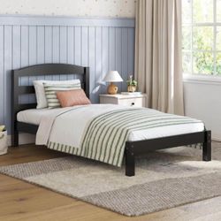 Twin Size Bed, Wood Platform Bed Frame, Black 