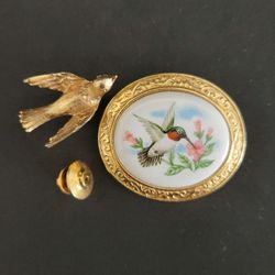 Vintage Avon Summer Song The Hummingbird Brooch/Pendant & Avon Gilded Bird Pin