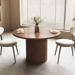 Round Dining Table for 4, Modern Farmhouse Kitchen Table, 47 Inch Small Circle Dining Tables with Wood Strip Base for Kitchen Living Room 