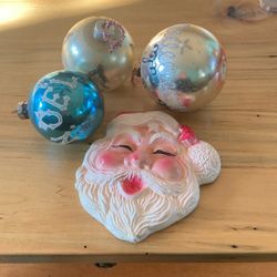Vintage Santa Chalk Art / Ornaments 