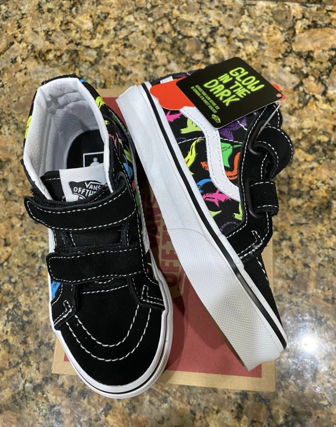 New Boys Girls Vans Sz 3 Shoes Glow In The Dark Sharks