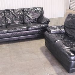 Black Leather Couch Set - Free Delivery