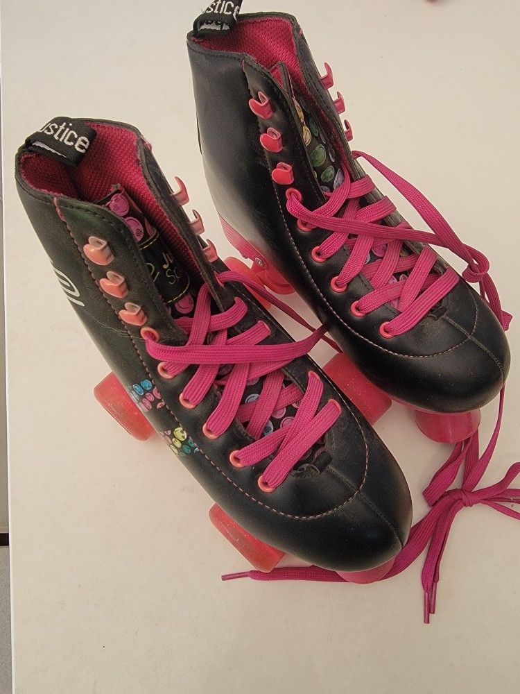 Justice Sport Black and Pink Quad Roller Skates