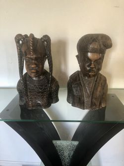 Majestic Ebony Wood Hand Carved African Figures: Male And Female