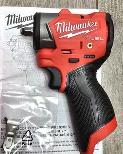 New Milwaukee M12 FUEL 3/8" dr Mini Sub-Compact Impact Wrench Bare Tool With M12 Battery #3049-20