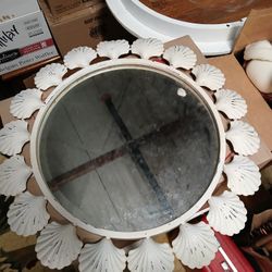 White Metal Mirror With Shell Trim
