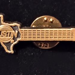 Austin Texas Tex Guitar Plastic Vintage Collectible Lapel Pin A-1
