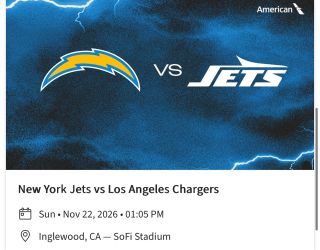 2 tickets Jets V Chargers