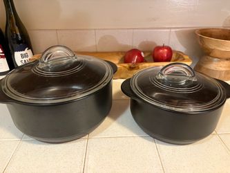 Set of 2 Dark Gray Nonstick Pots with Glass Lids