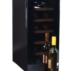 Koolatron Deluxe 12 Bottle Wine Cooler, Beech Wood Racks, Black, 1 cu. ft.. (28L), Freestanding