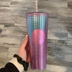 Brand New Venti Starbucks Pink/Blue Ombré Grid