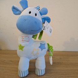 Musical Lullaby Giraffe Plush Blue w/Stars Pull-Tail Stuffed Animal 13" Linzy