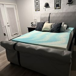 Queen Upholstered Sleigh Bed & 2 Nightstands,