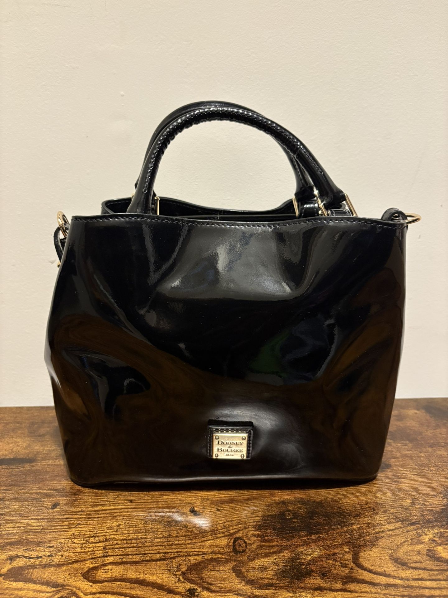 Dooney & Bourke Black Patent Leather Bag With Gold Hardware