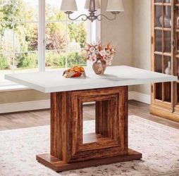 47-Inch Farmhouse Dining Table with Heavy Duty Pedestal, Rustic Wooden Eating Table. NO CHAIRS!!