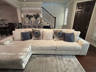 Cream Corduroy Sectional Sofa with Chaise