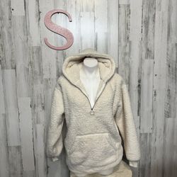 Hollister Abercrombie Soft Sherpa Pile Fleece Jacket Pullover White Women Small