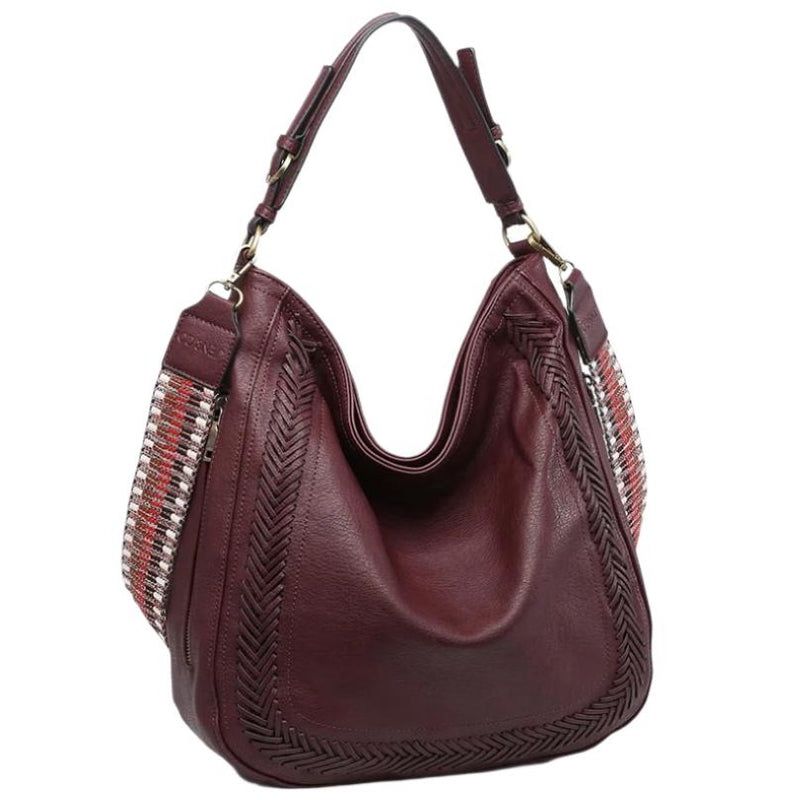 Aris Wine Whipstitch Hobo/Crossbody w/ Guitar Strap.