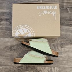 Stussy x Birkenstock Solana Shearling Slide Washed Green 40 Euro / 7 Mens