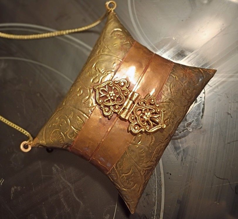 1930s  Brass and Copper Purse With Purple Velvet