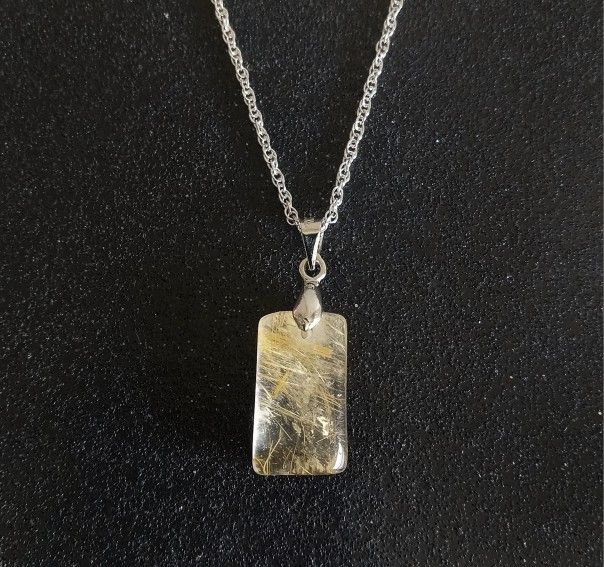 Golden rutilated quartz pendant on 20" inch sterling silver necklace new