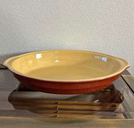 Emile Henry France Oval Ceramic Baking Dish | Large Burgundy & Yellow Casserole Baker | Le Creuset