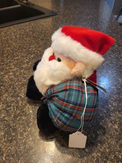 Prestige plush Santa with green plaid gift sack, new with tags