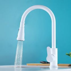 White High-Arc Single Handle Pullout Sprayer Kitchen Faucet with Dual Function