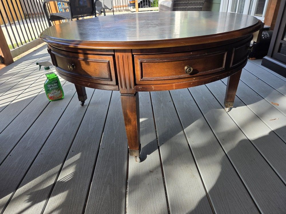 Rolling Round Wood Coffee Table