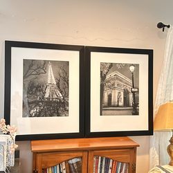 Large Framed Wall Art Set of 2 Paris Eiffel Tower and Arc de Triomphe