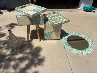 Living Room Decor Furniture Set - Green & Beige Leaf print