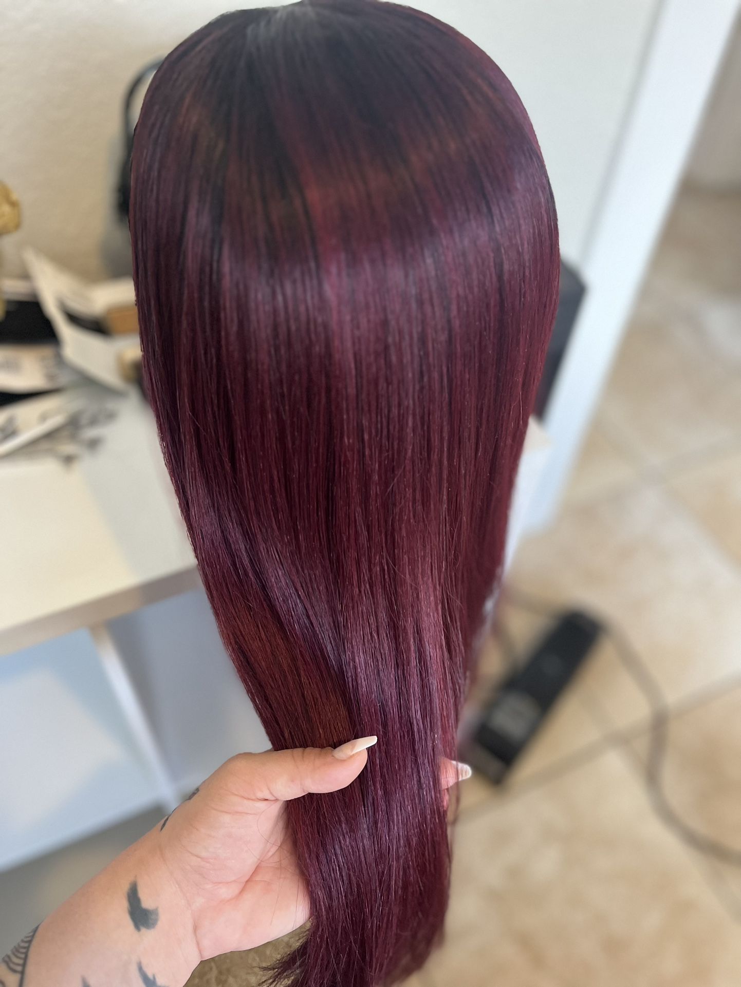 26” 13 X 4 Pre Plucked Red ombré Human Blend Long Straight HD Lace Front Wig